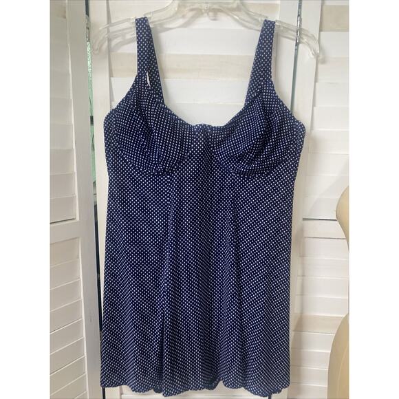 Beach CABANA Women’s One-piece Swimsuit Dress Underwire Polka Dot Sz 1X - Picture 1 of 11